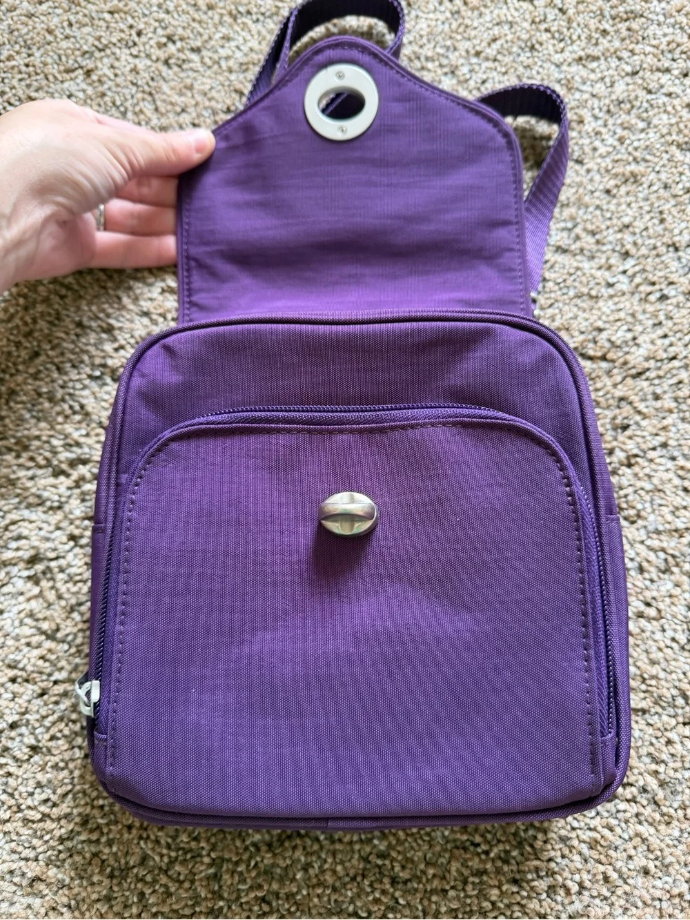 BAGGALLINI Plum Purple Kiss-Lock Nylon Zippered Crossbody Shoulder Bag